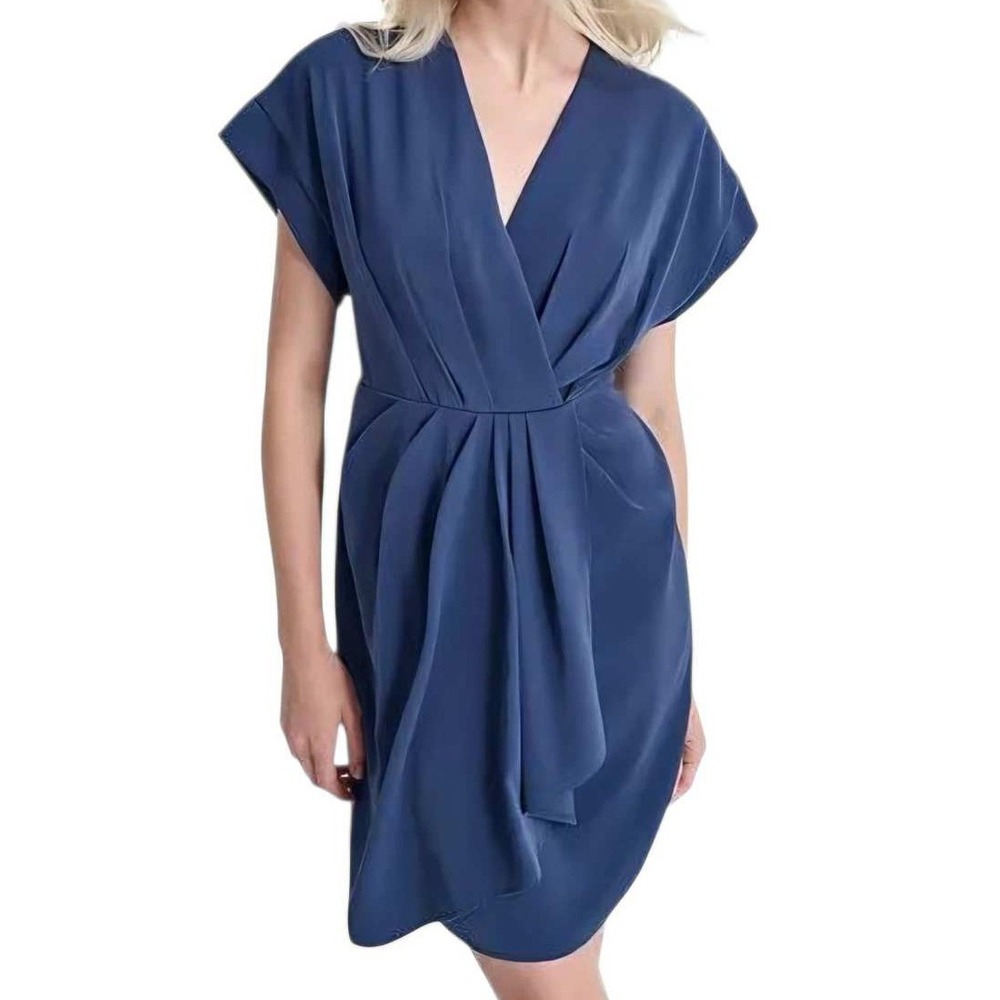 DKNY Women Dress Twist Front Dolman Sleeve V-Neck Cocktail Party Navy Blue Sz 10